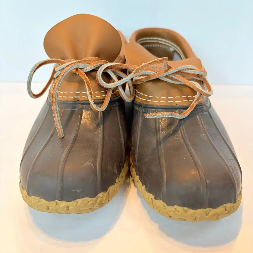LL Bean Rubber Moc Low Duck Boots Men's 8M Brown Leather Rubber Waterproof